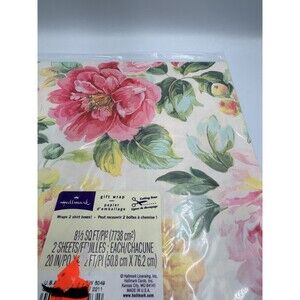 Vintage Hallmark Floral Peony Rose Gift Wrapping Paper 2 Sheets 20" x 2FT Each